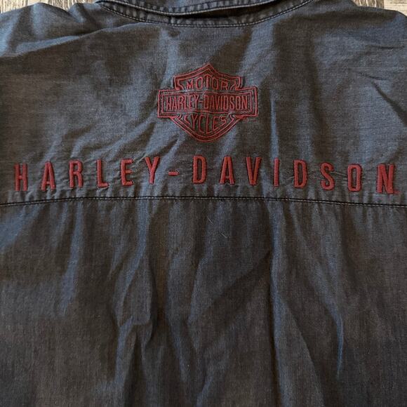 Harley-Davidson Washed Gray Casual Black Pearl Snap Shirt Size 2XL Bikercore - Picture 8 of 11